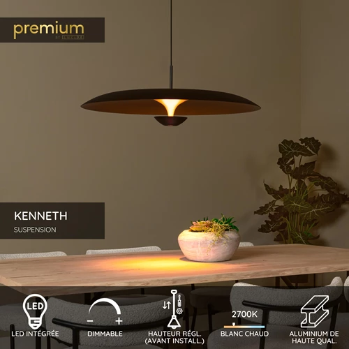 Lucide KENNETH - Suspension - Ø 80 cm - LED Dim. - 1x22W 2700K - Noir | Premium - USP